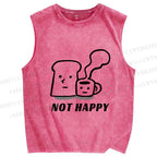 Unisex Brunch Bread Coffee Not Happy Printed Washed Tank Top