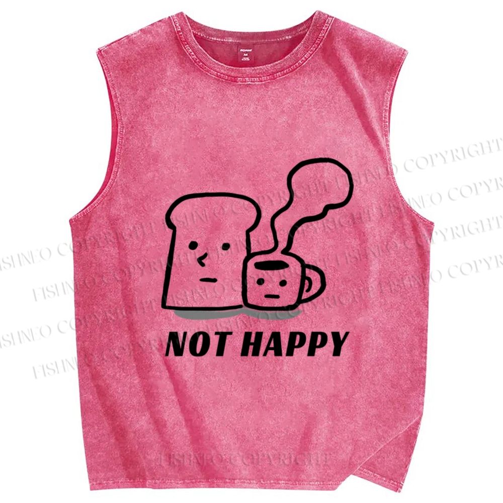 Unisex Brunch Bread Coffee Not Happy Printed Washed Tank Top