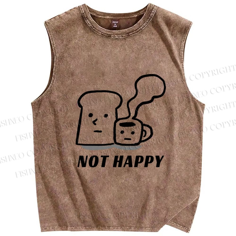 Unisex Brunch Bread Coffee Not Happy Printed Washed Tank Top