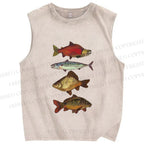 Unisex Vintage Fish Printed Washed Tank Top