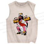 Unisex Old School Jesus Printed Washed Tank Top