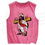 Unisex Old School Jesus Printed Washed Tank Top
