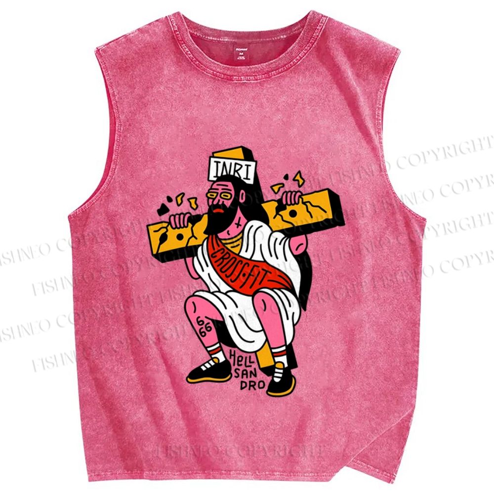 Unisex Old School Jesus Printed Washed Tank Top