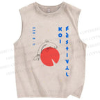 Unisex Koi Printed Washed Tank Top
