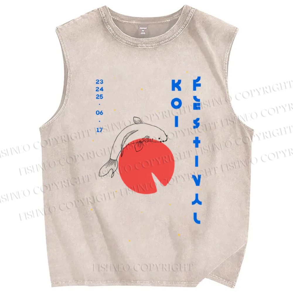 Unisex Koi Printed Washed Tank Top