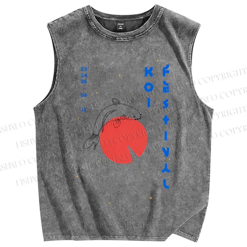 Unisex Koi Printed Washed Tank Top