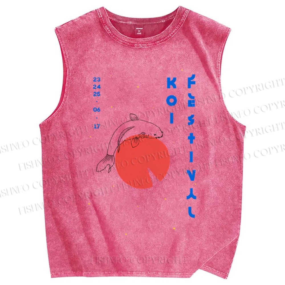 Unisex Koi Printed Washed Tank Top