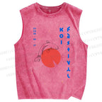 Unisex Koi Printed Washed Tank Top