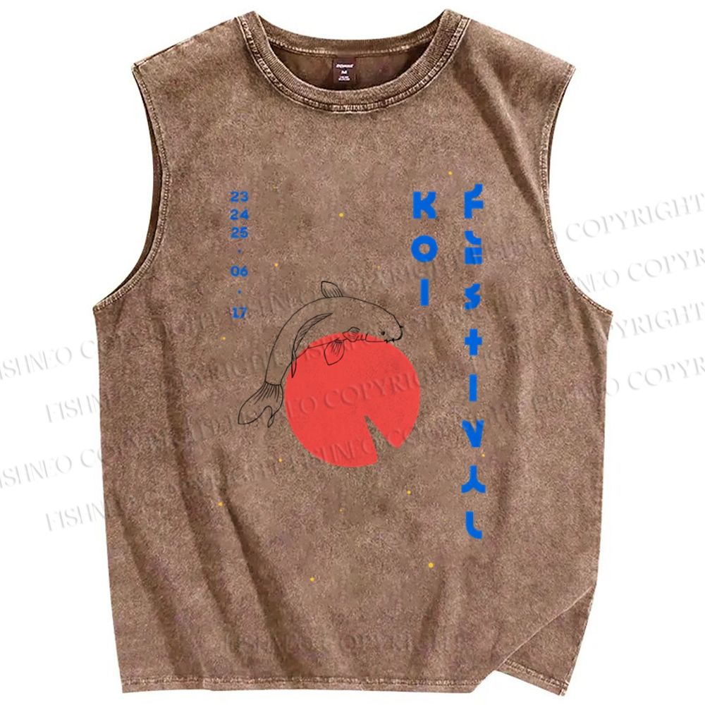 Unisex Koi Printed Washed Tank Top