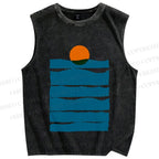 Unisex Sea Wave Sunset Printed Washed Tank Top