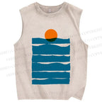 Unisex Sea Wave Sunset Printed Washed Tank Top