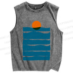 Unisex Sea Wave Sunset Printed Washed Tank Top