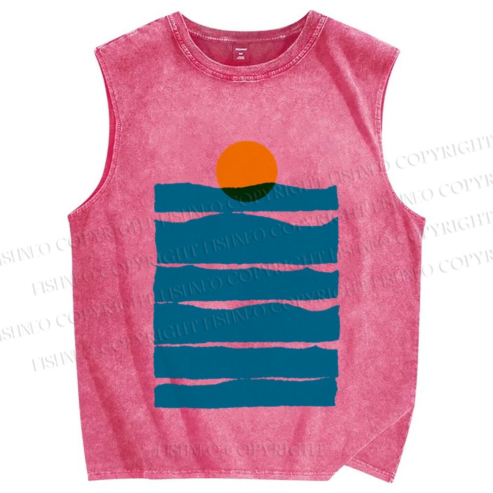 Unisex Sea Wave Sunset Printed Washed Tank Top