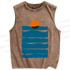 Unisex Sea Wave Sunset Printed Washed Tank Top