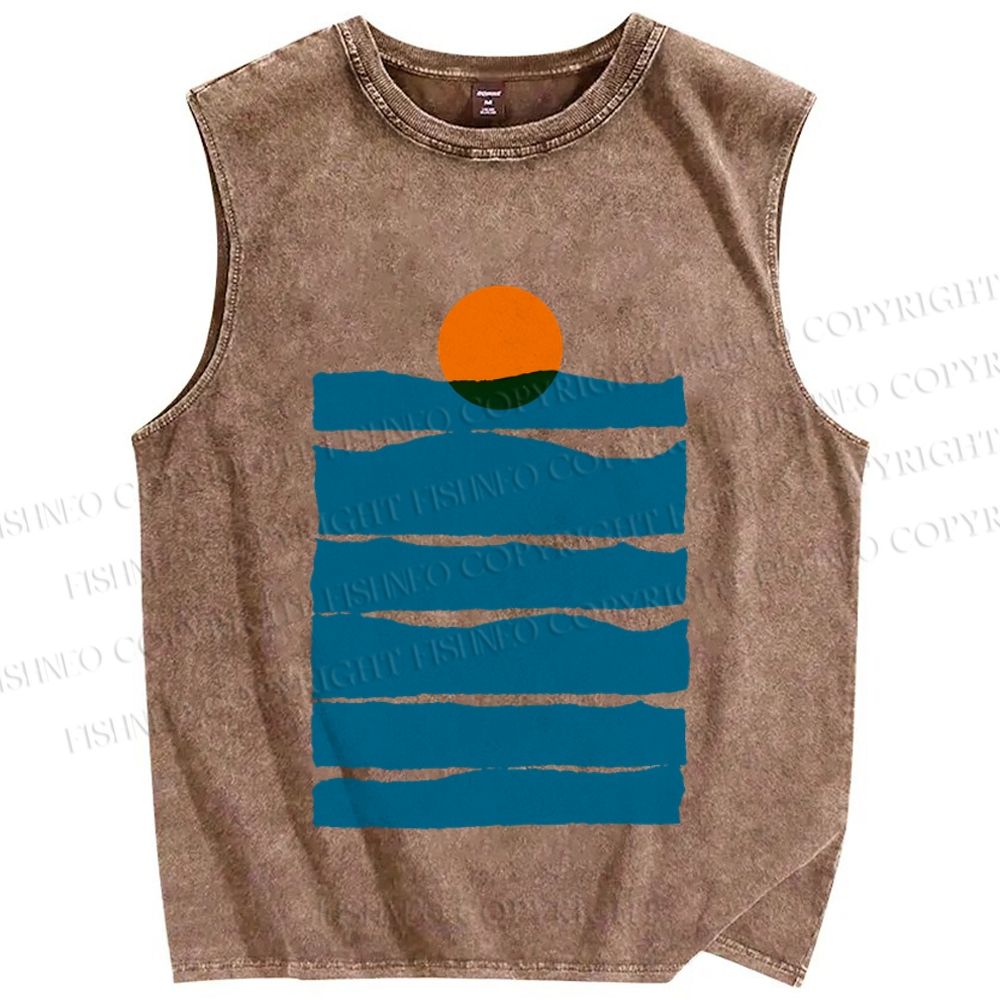 Unisex Sea Wave Sunset Printed Washed Tank Top