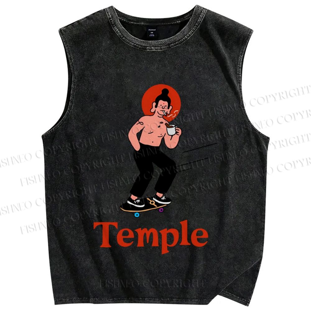 Unisex Funny Temple Skate Printed Washed Tank Top