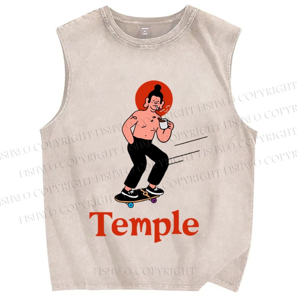 Unisex Funny Temple Skate Printed Washed Tank Top