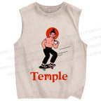 Unisex Funny Temple Skate Printed Washed Tank Top