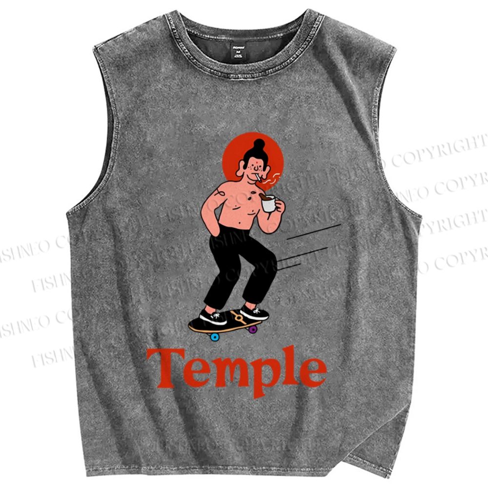 Unisex Funny Temple Skate Printed Washed Tank Top