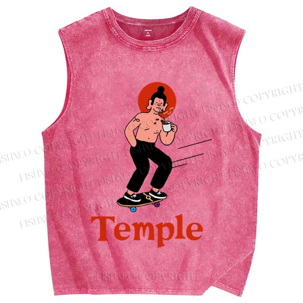 Unisex Funny Temple Skate Printed Washed Tank Top