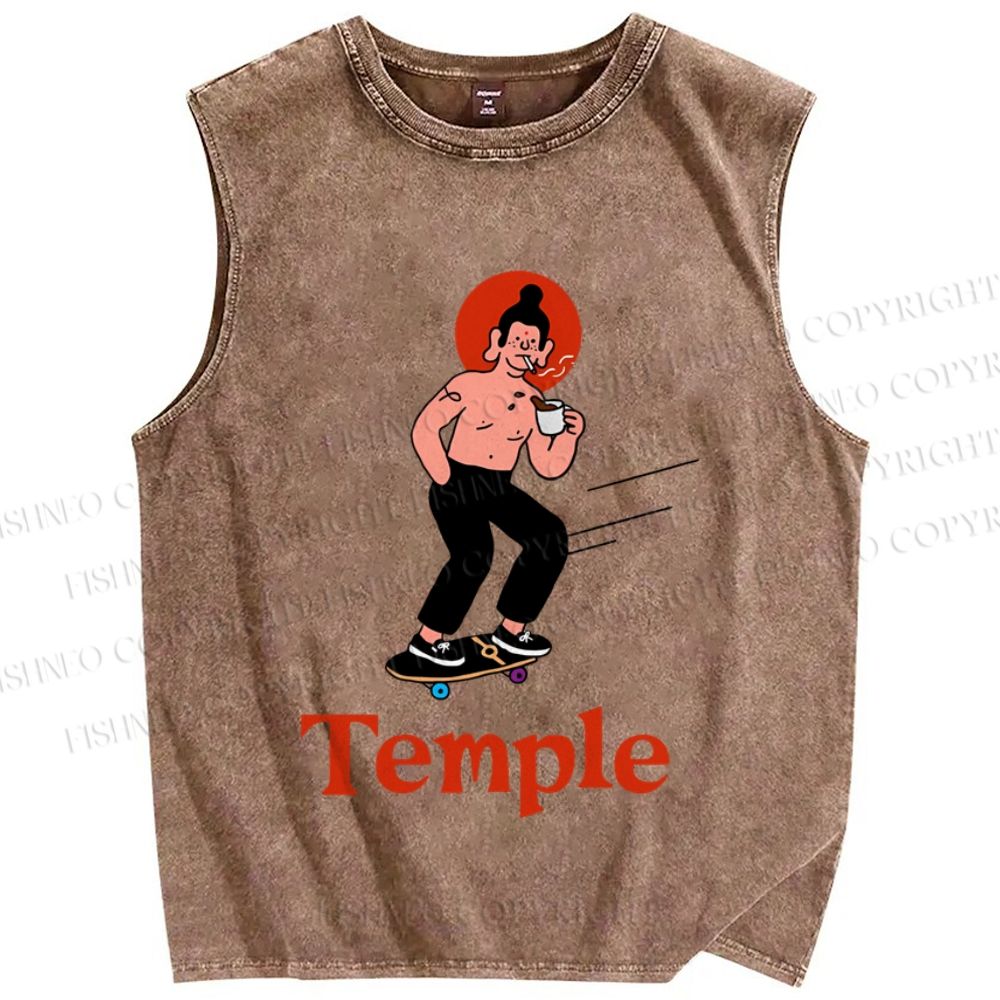 Unisex Funny Temple Skate Printed Washed Tank Top