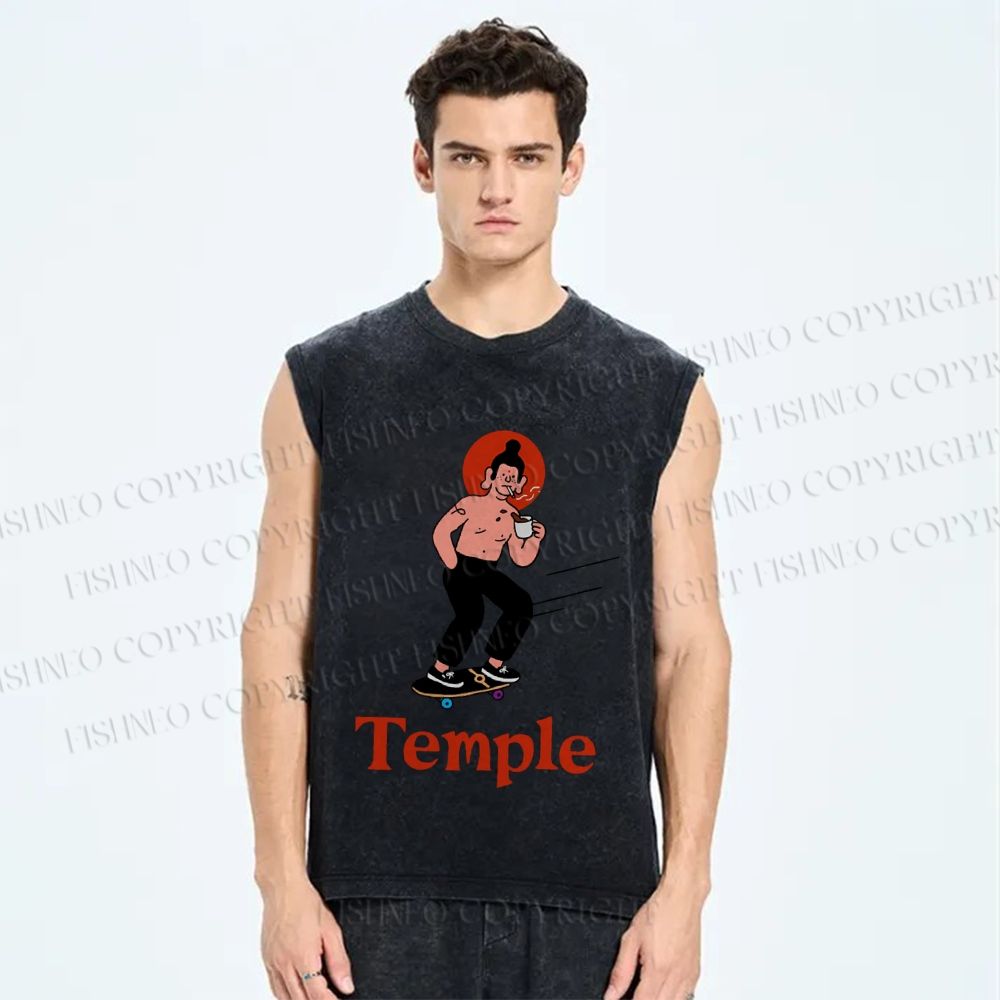 Unisex Funny Temple Skate Printed Washed Tank Top
