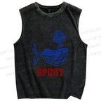 Unisex Vintage Whale Spurt Printed Washed Tank Top