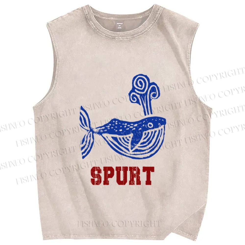 Unisex Vintage Whale Spurt Printed Washed Tank Top