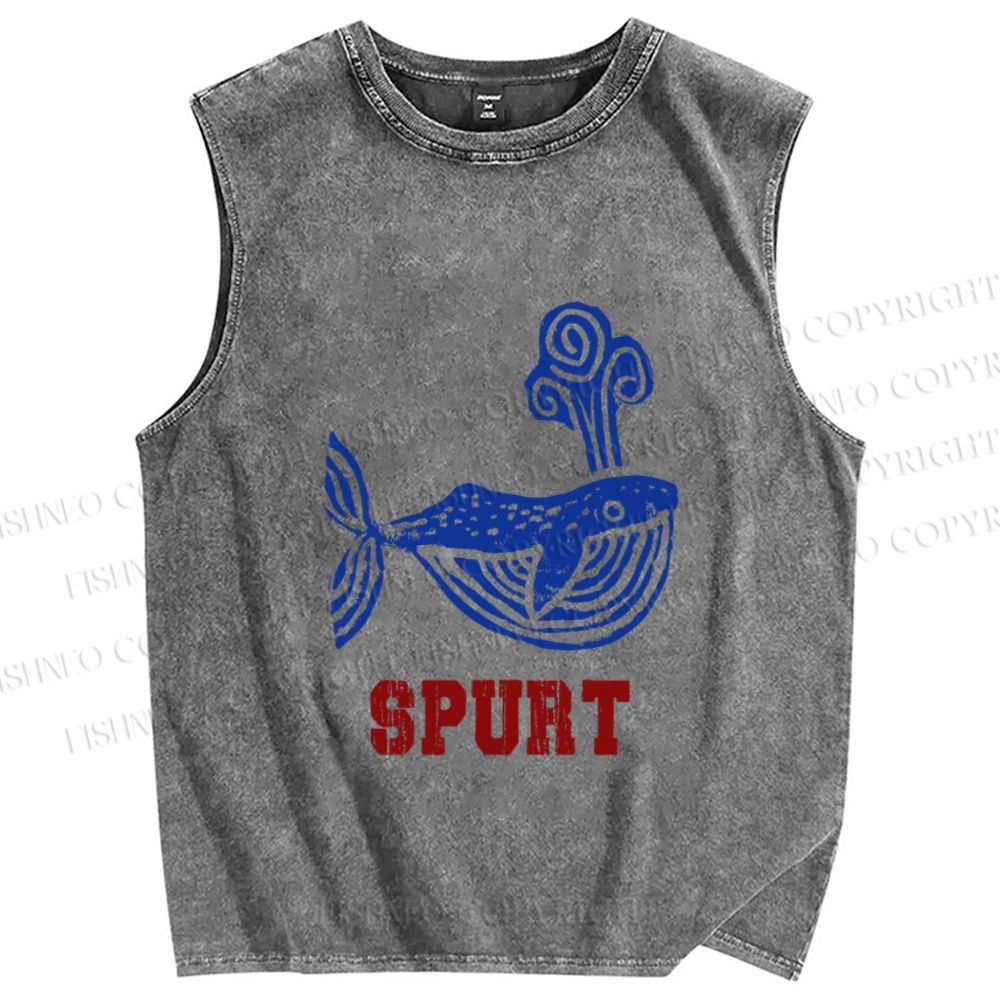 Unisex Vintage Whale Spurt Printed Washed Tank Top