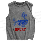 Unisex Vintage Whale Spurt Printed Washed Tank Top