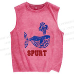 Unisex Vintage Whale Spurt Printed Washed Tank Top