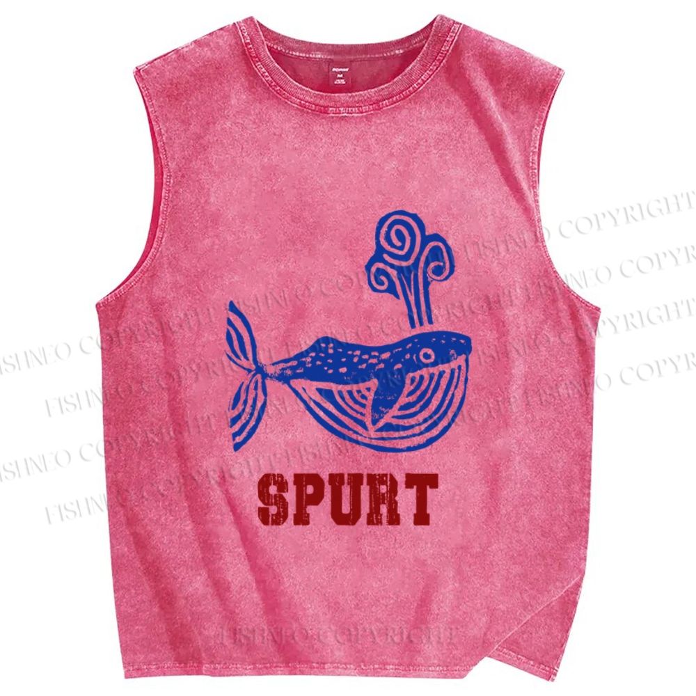Unisex Vintage Whale Spurt Printed Washed Tank Top