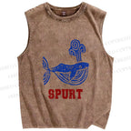 Unisex Vintage Whale Spurt Printed Washed Tank Top