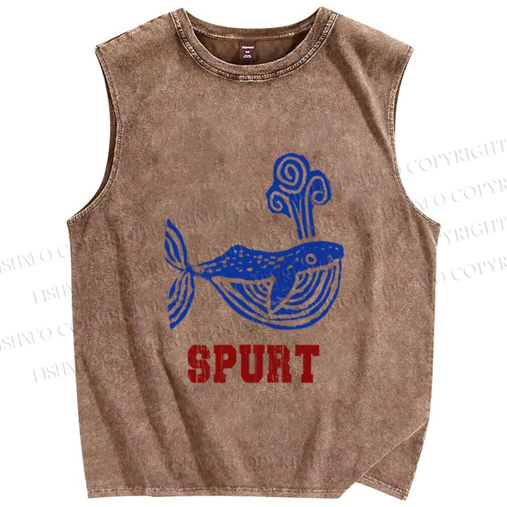Unisex Vintage Whale Spurt Printed Washed Tank Top