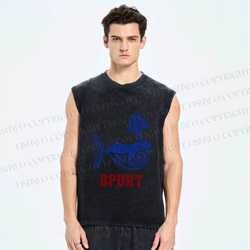 Unisex Vintage Whale Spurt Printed Washed Tank Top