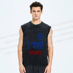Unisex Vintage Whale Spurt Printed Washed Tank Top