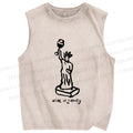 Unisex Funny Wine Liberty Printed Washed Tank Top