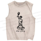 Unisex Funny Wine Liberty Printed Washed Tank Top