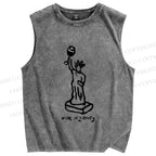 Unisex Funny Wine Liberty Printed Washed Tank Top