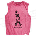 Unisex Funny Wine Liberty Printed Washed Tank Top