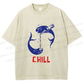 Unisex Chill Drinking Sardine Fish Printed Washed Tee