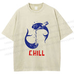Unisex Chill Drinking Sardine Fish Printed Washed Tee