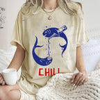 Unisex Chill Drinking Sardine Fish Printed Washed Tee