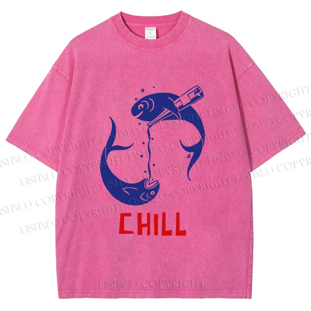 Unisex Chill Drinking Sardine Fish Printed Washed Tee