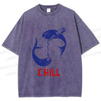 Unisex Chill Drinking Sardine Fish Printed Washed Tee