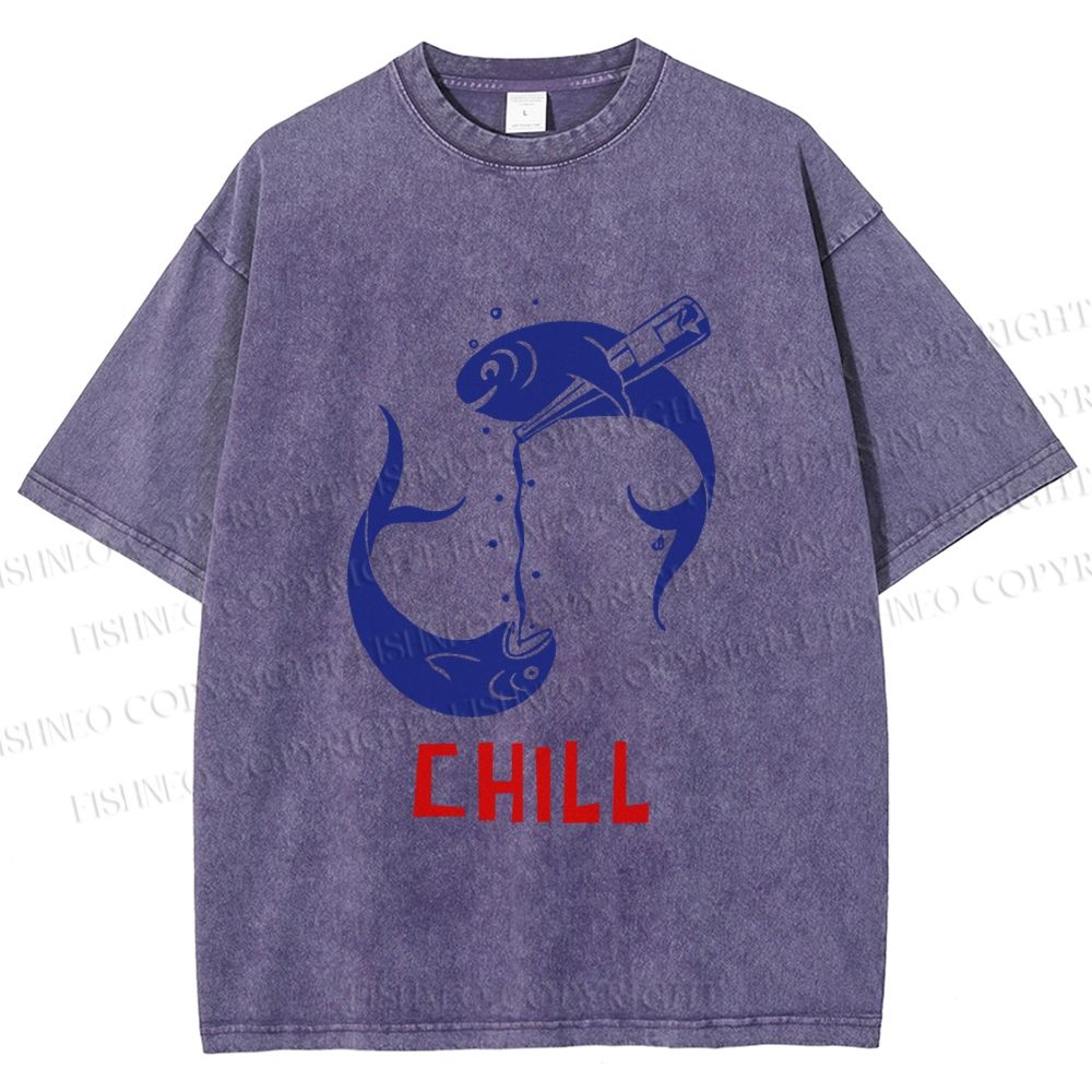 Unisex Chill Drinking Sardine Fish Printed Washed Tee