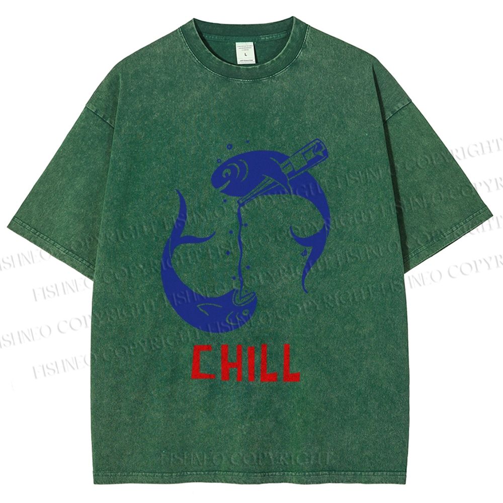 Unisex Chill Drinking Sardine Fish Printed Washed Tee