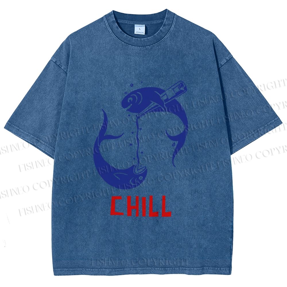 Unisex Chill Drinking Sardine Fish Printed Washed Tee