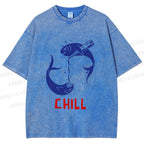 Unisex Chill Drinking Sardine Fish Printed Washed Tee