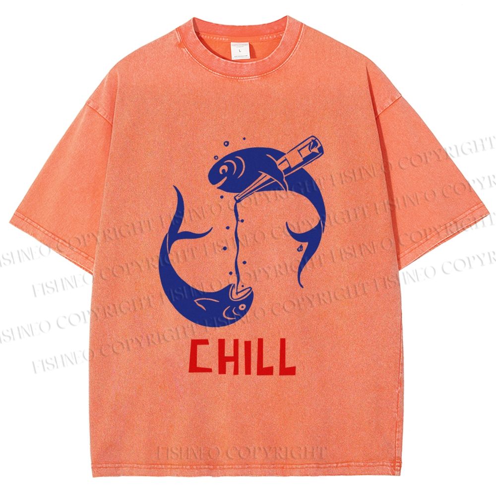 Unisex Chill Drinking Sardine Fish Printed Washed Tee